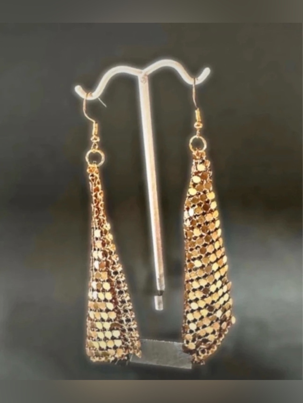 Gold Color Mesh Shoulder Duster Dangle Earrings 4.25”